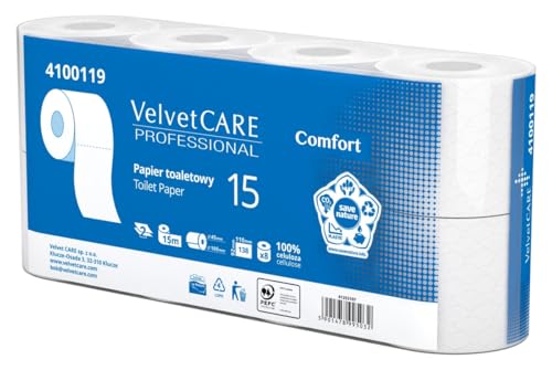 VELVET Toilettenpapier Zellstoff Professional, Hygienepapier 2-lagig, 138 Blätter, 15m, 8 Stk., Weiß Wc Papier,