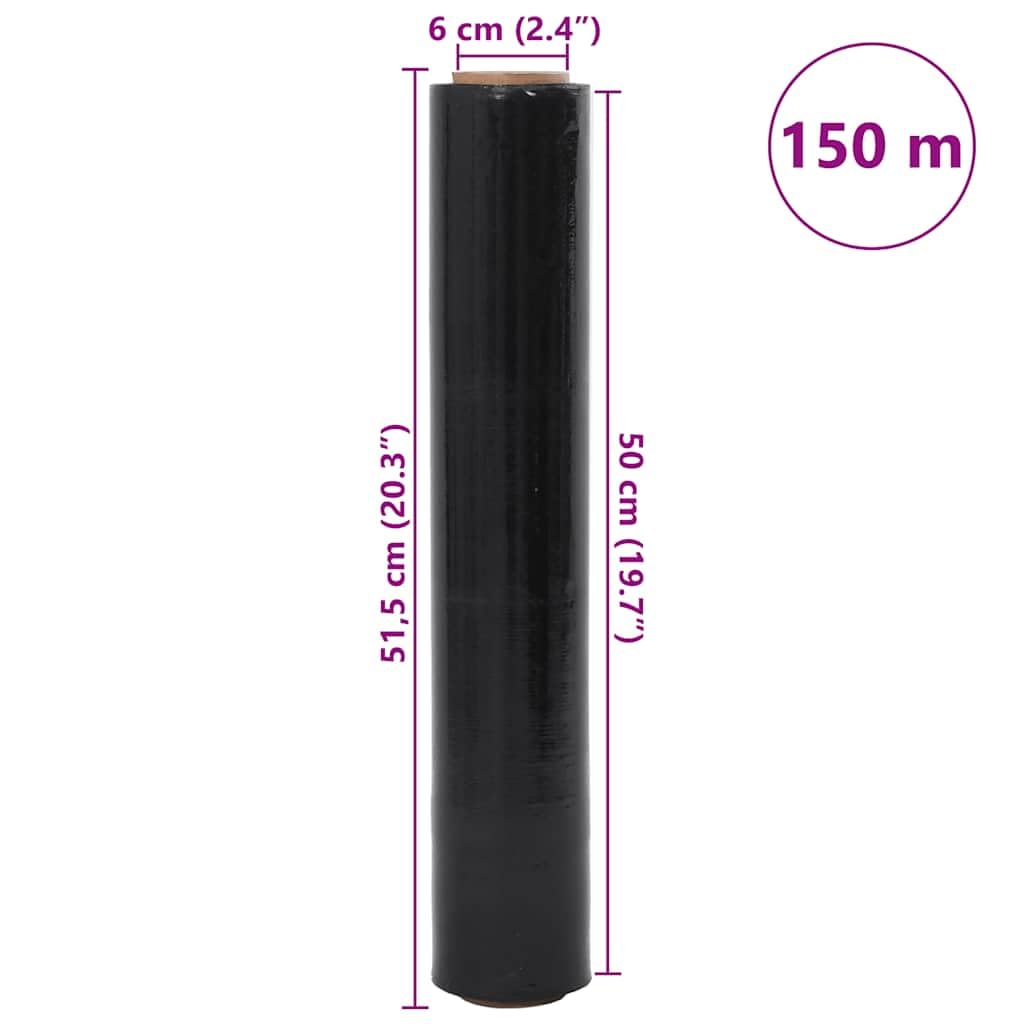 2 láminas elásticas negras de 17 μm 50 cm x 150 m, material de embalaje de polietileno, para almacenamiento, transporte, mudanza, envío, protección contra el polvo y la humedad
