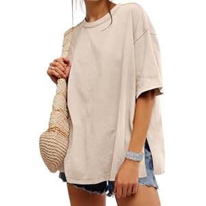 UNCLECAT Womens Oversized T Shirts Summer Trendy Short Sleeve Crew Neck Tops Loose Fit Side Slit Tee