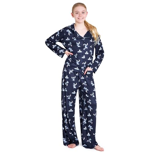 Disney Stitch Girls PJs for Kids Teenagers - 2 Piece Long Girls Pyjamas Breathable Lounge Wear 7-14 - Years Stitch Gifts