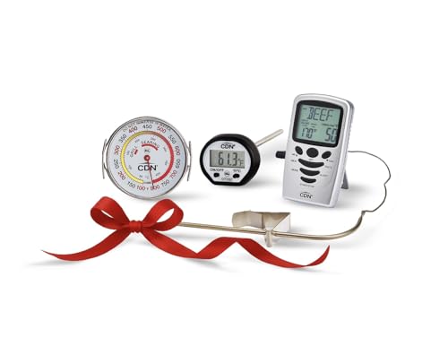 CDN Gifts Set 3-Piece Chef's Thermometer Set, Including Digital Probe Timer, Meat Thermometer, Grill/Oven Surface Thermometer.