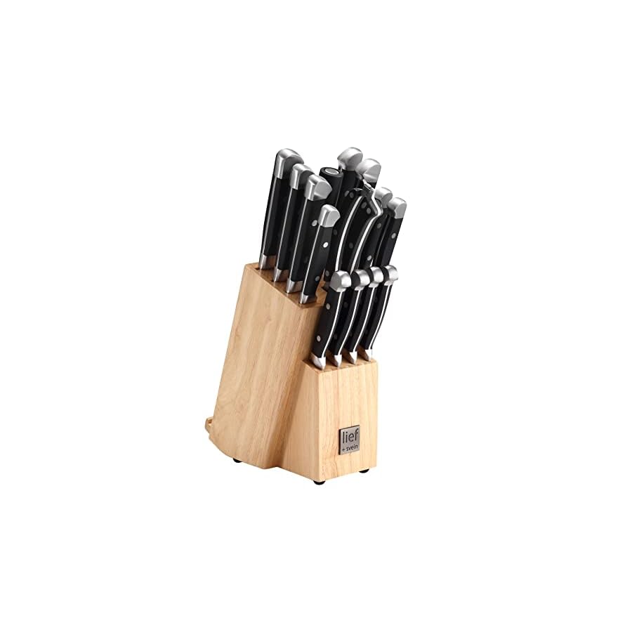 LIEF+SVEIN Brand German Steel Knife Block Set, 15-Piece Kitchen Knife Sets. German Stainless 1.4116 Steel. Unique Kitchen Knives Set with Ipad Holder. Ideal knife set with block and sharpener.