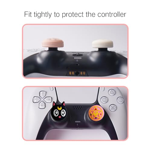 Image of PERFECTSIGHT 4 PCS Cute Thumb Grip Caps for PS5 /PS4 /Xbox One (Series X, S) /NS Switch Pro Controller, Magic Moon Analog Stick Grips Thumbsticks, Kawaii Silicone Joystick Button Covers (Luna)