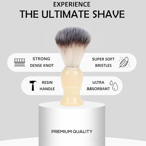 Premium Badger Shaving Brush for Men – Soft Bristles & Wood Handle | Perfect Shaving Cream Brush for Wet Shave | Luxury Gift for Men, Dad & Boyfriend, Off White