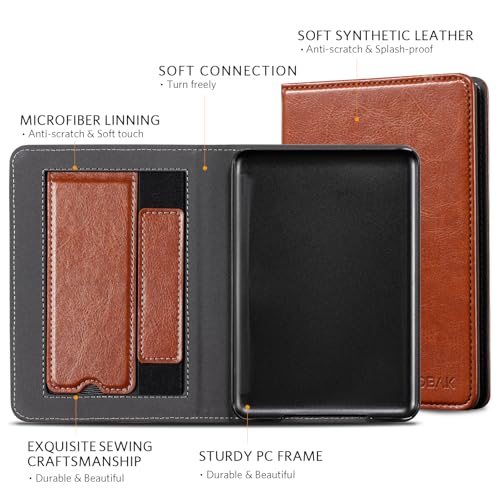 Image of CoBak Case for 6 inch E-Reader - PU Leather Smart Cover with Auto Sleep /Wake & Hand Strap, not Compatible with Kobo Clara,Brown