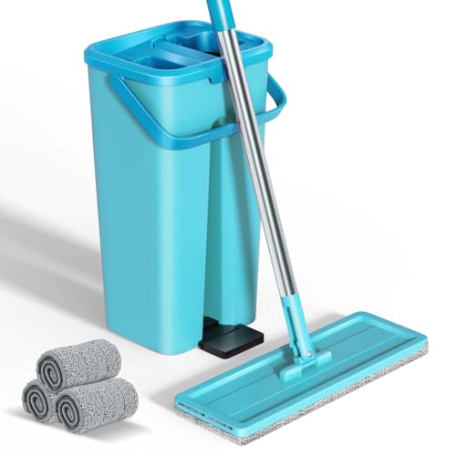 Eukue Wischmopp Set mit Eimer, Bodenwischer Set mit Auswringfunktion, 2 in 1 Putzeimer mit Wischmop, Wischer Mop und Eimer Set mit Einstellbar Edelstahlgriff und 3 Moppkopf für Alle Boden Eukue Wischmopp Set mit Eimer, Bodenwischer Set mit Auswringfunktion, 2 in 1 Putzeimer mit Wischmop, Wischer Mop und Eimer Set mit Einstellbar Edelstahlgriff und 3 Moppkopf für Alle Boden