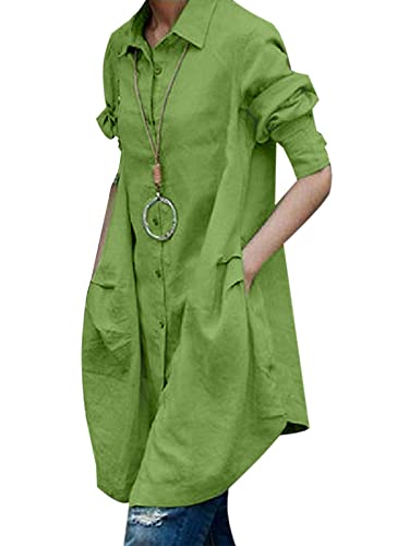 Zanzea Women Long Sleeve Dress Shirt Button Up High Low Asymmetrical Irregular Hem Blouse Party Midi Dress Tunic Tops Green X-Large #TOP18