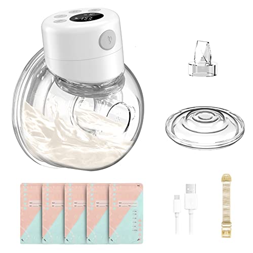 Electric Wearable Breast Pump, 2022 New Hands-Free & Low Noise Breast Pump with 2 Modes & 9 Levels, Portable Wearable Breast Pump, Breastfeeding Breastpump Worn in-Bra(24mm Flange)