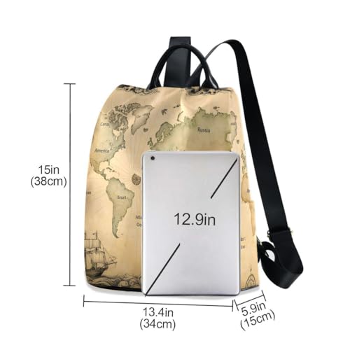 Image of ALAZA Ancient Map Of The World Vignettes Compasses Dragons Sailboats Backpack Purse with Adjustable Straps for Woman Ladies