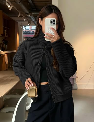 POTILI Women's Cardigan Sweaters High Neck Long Sleeve Tops for Fall Trendy - image 6