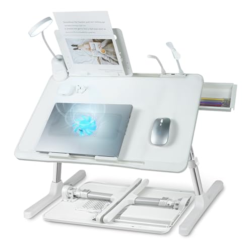 Image of iXTRA Adjustable Laptop Lap Desk with Cooling Fan USB Light for Adults 56x32cm,White