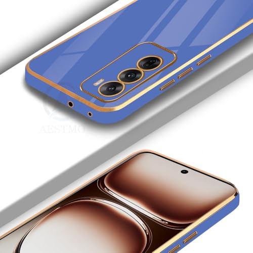 Image of AESTMO Back Case Cover for Oppo Reno 12 5G Back Cover | Gold Electroplating Chrome | Raised Edges | Super Soft-Touch | Bumper Back Case for Oppo Reno 12 5G (Gold & Blue)