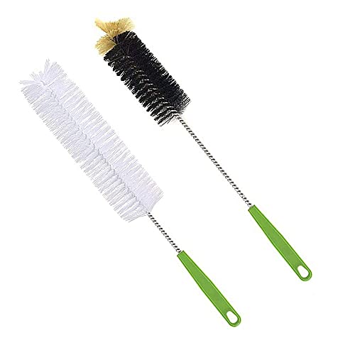 Image of Long Bottle Brush, 17 in Bendable Cleaner Brushes for Cleaning Neck Beer Bottles, Wine, Baby Bottles, Water Bottles, Tumblers, Flask, Bird Feeder, Vase, Pipes and Brewing Supplies Black + White /2Pack