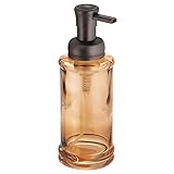 InterDesign Hamilton Glass Foaming Soap Dispenser Pump, for Kitchen or Bathroom Countertop - Sand/Bronze