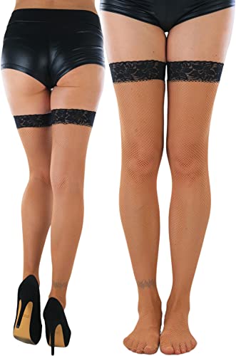 Image of ToBeInStyle Women's Fine Classic Fishnet Thigh High Stretch Nylon Novelty Stockings