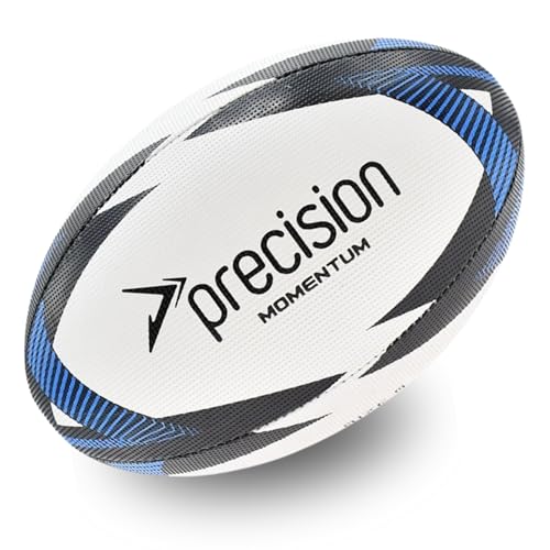 Precision Momentum Rugby Training Ball, Premium Rubber, Hand-Stitched, All-Weather Grip, Extra Strong