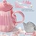 Giant bean Porcelain Tea Set, Pearl Pink Real Tea Party Set for Little Girls, British Royal Princess Series Teapot & Cup & Saucer & Sugar Bowl & Suitcase, for Little Kids Toddlers