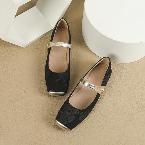 Women's Square Toe Floral Flat Shoes with Self-Adhesive Straps - Comfortable Mary Jane Slip-Ons, Stylish Ballet Pumps Suitable for Office and Casual Wear2