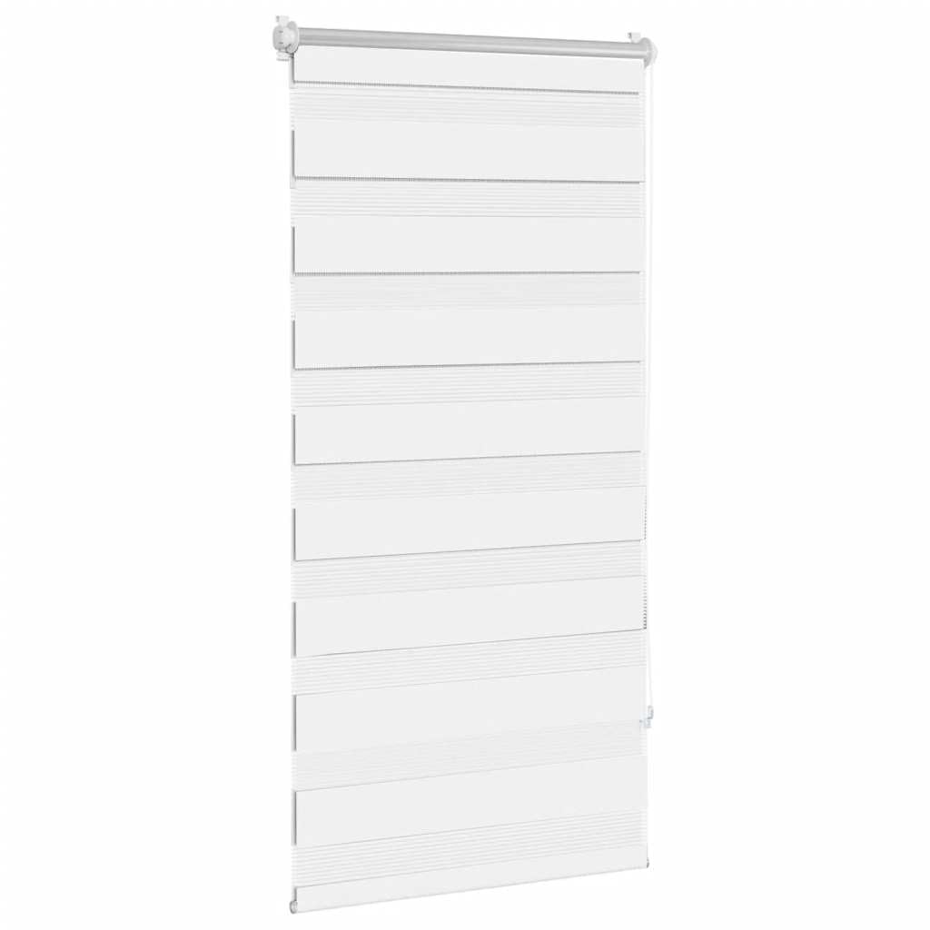 Store enrouleur double 80 x 150 cm blanc sans perçage support design zèbre tissu transparent et opaque filtre lumière moderne pour salon, chambre, bureau, cuisine