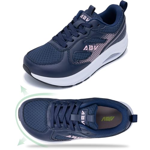 SHNMAE Women's Wide Toe Box Walking Shoes with Arch Support Wide Tennis Sneakers Orthotic Plantar Fasciitis Shoes BlueRose Size 9