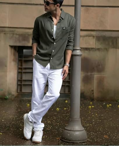Image of IndoPrimo Men's Regular Fit Cotton Casual Shirt | Premium Solid Full Sleeve Shirt
