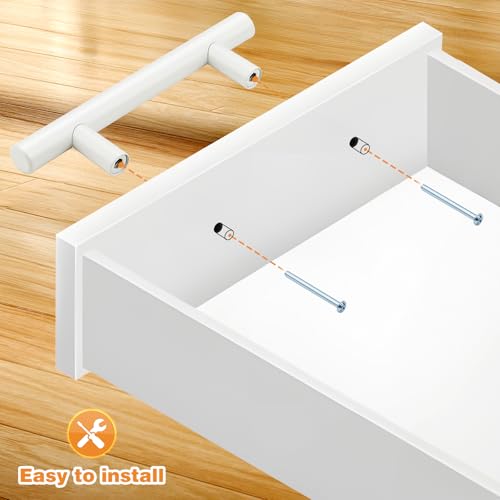 Image of Probrico 10 Pack|White Kitchen Cabinet Pulls 5 Inch Euro Style T Bar Handles Cupboard Stainless Steel Modern Cabinet Hardware