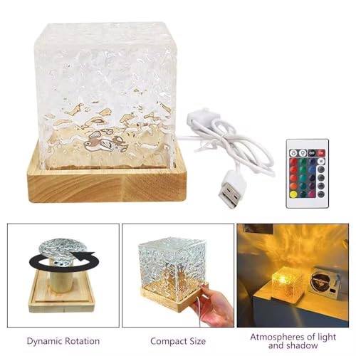 Image of Dotcom Ocean Wave Night Light Projector - 3D Acrylic LED Lamp with Water Wave Effect | Remote-Controlled Cube Shape Mood Light for Bedroom Decor & Relaxation (Multicolor)