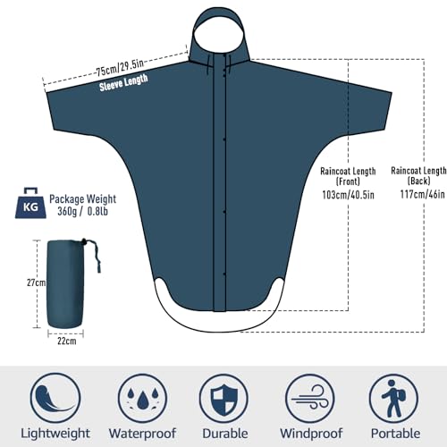 Anyoo Waterproof Rain Poncho para adultos Leve Reutilizável Caminhadas Casaco Com Capuz Jaqueta para