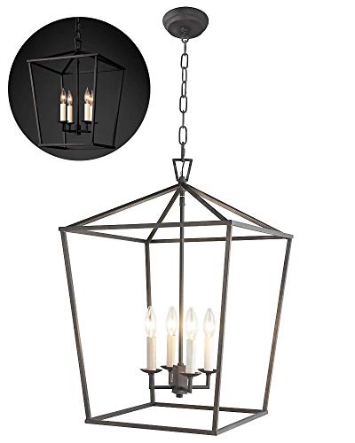 Lustre Réglable, Lanterne Décorative Industriel 4 Lampe Lanterne De Plafond Lampe Suspendue, Rétro E14 Lampe De Plafond De Plafond, Utilisé Dans Le Bar Du Hall, Grange Island Restaurant Ferme Noir Pen