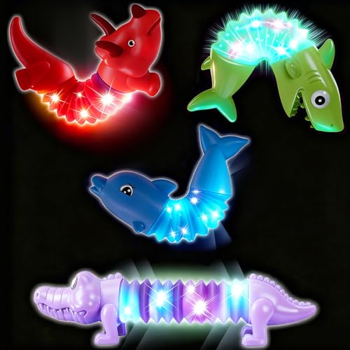 4Packs Pop Tubes Animal Toy,Sensory Tubesfor Kids,Glow in The Dark Fidget Toys for Autism Stress Relief,Party Supplies for Christmas Halloween Birthday