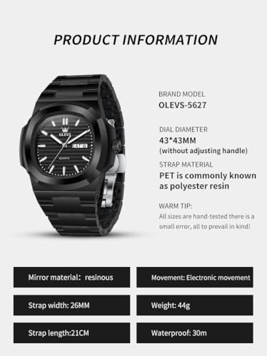 Image of OLEVS Mens Watches Analog Quartz Unisex Watches Square Resinous 3ATM Waterproof Day Date Sport Fashion Dress Wrist Watch