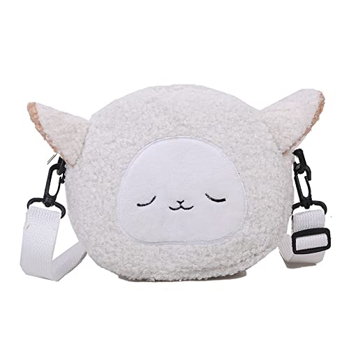 Plushie Crossbody Bag Japanese Kawaii Cat Shoulder Purse Stuffed Handbag Fluffy Lamb Like Black Shoulder Bags