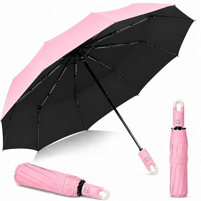 Image of UV Reversible Umbrella with Novelty Carabiner Handle, Travel-Friendly Umbrellas for Sun & Rain Protection, Windproof Compact, Automatic Open /Close,Plant Cutter for Home Garden Men and Women