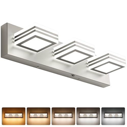 Image of SOLFART LED Bathroom Vanity Light Fixtures: 3 Light Brushed Nickel Modern Acrylic Bathroom Wall Lighting Fixtures Over Mirror 20in 5CCT