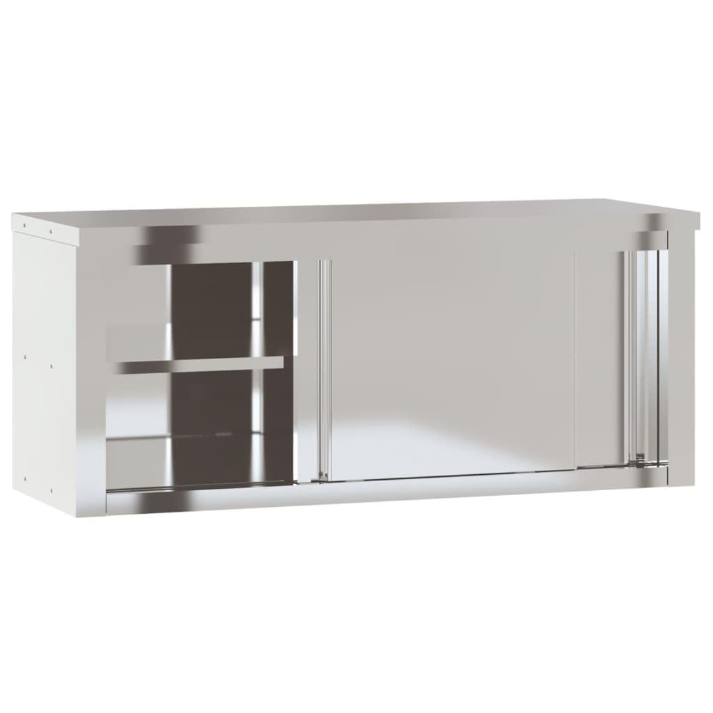 vidaXL Armoire Murale de Cuisine avec Portes Coulissantes, Placard Suspendu avec Compartiment, Meuble de Rangement Restaurant, INOX