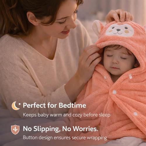 Image of SIGNAMIO Baby Towels 2-4 Years - Soft Poncho Hooded Bath Towel for Kids - Lightweight Baby Towel for 0 to 6 Month - Premium Material for Comfort and Absorbency - Peach Color
