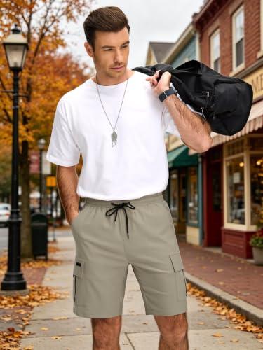 JEMLDL Men's Shorts Cargo Classic Stretch Waist Drawstring Casual Outdoor Work Short with 5 Pockets Gray XL — view 6