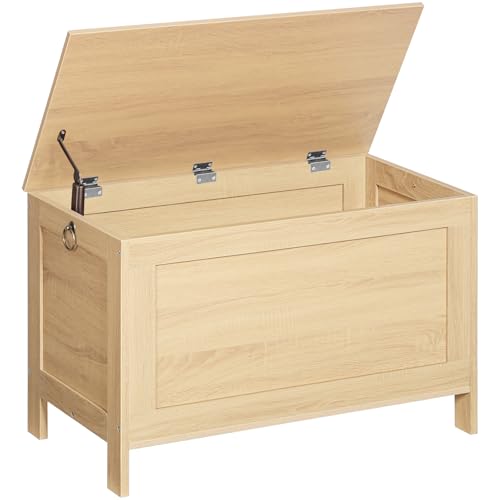 HOOBRO Toy Box, Retro Wooden Look Storage Chest with Safety Hinge, Entryway Storage Bench Supports 220 lb, 29.9 x 15.7 x 18.9 Inches Toy Chest Organizer, Easy Assembly (Natural) NL75CW01G2