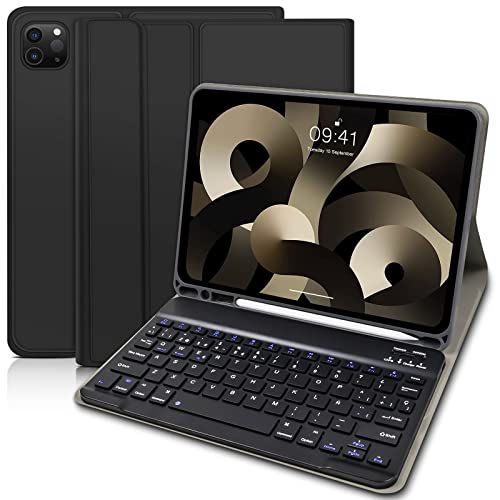 Funda con Teclado para iPad Air 5 2022 & iPad Air 4 2020, Español Teclado Compatible con iPad Pro 11 2022/2021/ 2020/2018, Funda con Teclado Bluetooth para iPad 10.9 Inch (iPencil no Incluido)