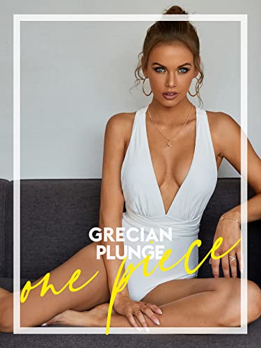 Molybell Women's Criss Cross One Piece Deep Plunge V Neck Monokini High Waisted Knot Tummy Control Swimsuit L Size White Swimwear #TOP6