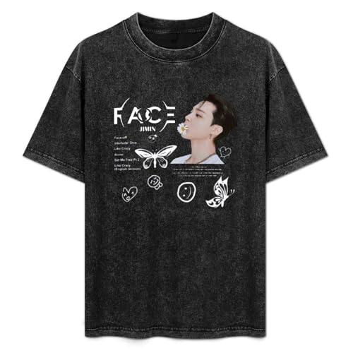 Photo de T-Shirt Fashion Short Sleeve Jimin Face Album Round Neck, Short Sleeve Cotton T-Shirt Black XL