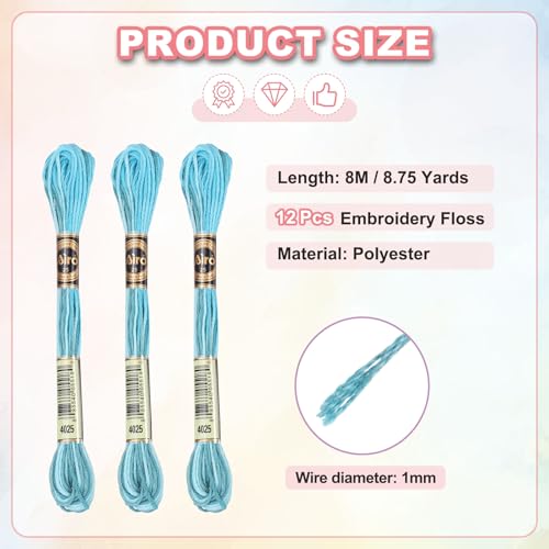 Image of PATIKIL 12 Skeins Embroidery Floss, Polyester Embroidery Threads Bracelets String for Cross-Stitch Hand Embroidery, Deep Blue