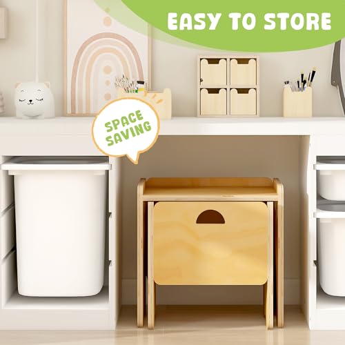 MallBest Montessori Weaning Table and Chair Set-Adjustable seat Height Wooden Toddler Table,Kids Activity Step Stools,Kids Funiture for Eating Drawing Reading - Image 4