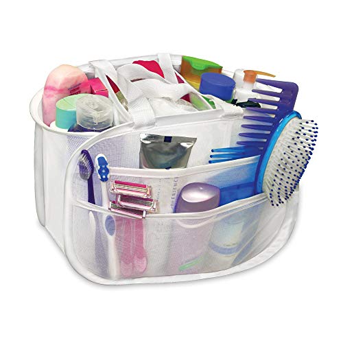 Smart Design Pop-Up Shower Caddy w/ 7 Compartments & Strap Handles - VentilAir Mesh Material - Home Organization (Holds 3 Loads) (9 x 12 Inch) [White]
