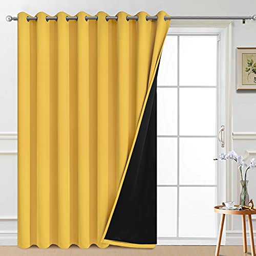 Image of Yakamok Mustard Yellow Blackout Patio Door Curtain Panels W100 x L84, 1 PCS | Noise Reducing Barrier Panel for Sliding Glass Door, 2 Thick Layers Heat Full Light Blocking Patio Door Drapery