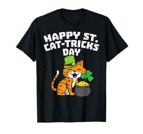 Felice St Cat-Tricks Giorno Gatto San Paddys St Patricks Day Maglietta