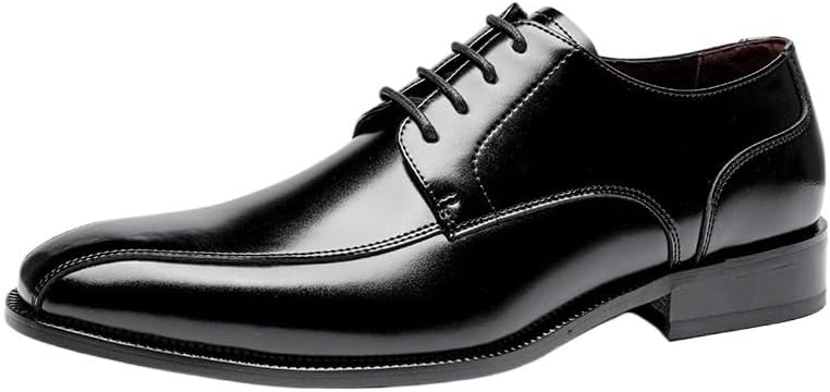 Men's Business Dress Leather Shoes Pointed Toe Low-top Lace-up Shoes Lightweight Comfortable Non-Slip Rubber Soft Sole Casual Oxford Shoes for Men