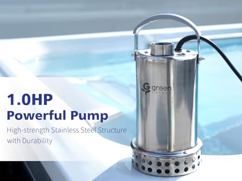 Green Expert 1HP Submersible Sump Pump 4000GPH High Flow Full Stainless Steel 25FT Power Cord Fast Water Drainage for Pools Flooded Basements Pits Garden Ponds Hot Tubs Rain Barrels Flush Systems - Thumbnail 2