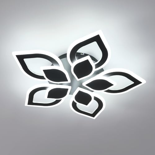 Lampe de plafond LED 5 têtes en pétales noirs et acrylique avec éclairage 6500K