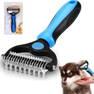 ZHEHENG 2 In 1 Pet Grooming Tool Dematting Comb for Dogs & Cats 2 Sided Undercoat Rake Deshedding Tool Cat Matted Fur Remover For Long Haired Cat Dog Tangles RemovingBLue